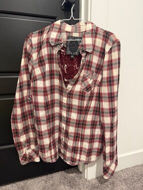 Guess Red & White Plaid Button-Up Shirt